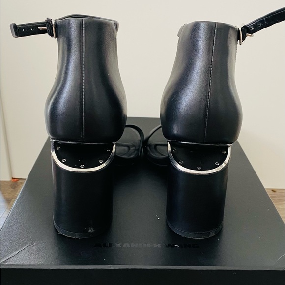 Alexander Wang Black Leather Abby Ankle-Strap Block Heel Sandals Size 37 - Picture 4 of 5